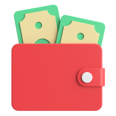 Üç boyutlu cüzdan. Para için. 3B illüstrasyon.