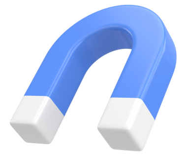 Manyetik çekim. Üç boyutlu mıknatıs. 3B illüstrasyon.