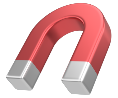 Manyetik çekim. Üç boyutlu mıknatıs. 3B illüstrasyon.