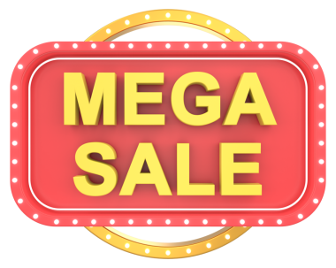 Mega Satış. İmza tahtası. 3B illüstrasyon.