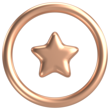 İnceleme düğmesi. Yıldız ikonu. 3B illüstrasyon.