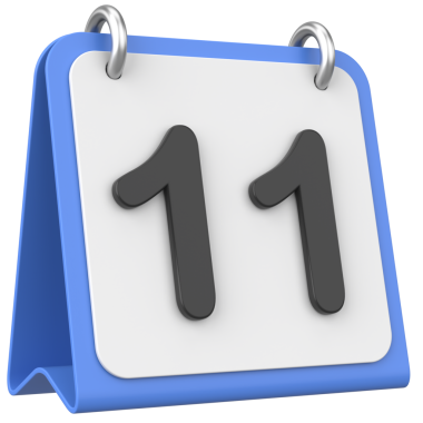 Üç boyutlu takvim. 11. gün. Ayın on birinci günü. 3B illüstrasyon.