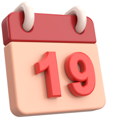 19 'unda. Ayın ondokuzuncu günü. Takvim. 3B illüstrasyon.