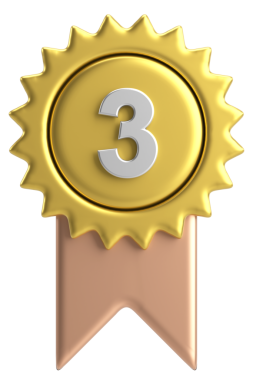 Üç boyutlu madalya. Üç numara. 3B illüstrasyon.