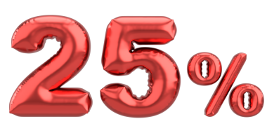 Yüzde yirmi beş. % 25 balon mesajı. 3B illüstrasyon.