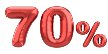 Yüzde yetmiş. % 70 balon mesajı. 3B illüstrasyon.