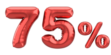 Yüzde yetmiş beş. % 75 balon mesajı. 3B illüstrasyon.