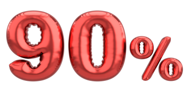 Yüzde doksan. % 90 balon mesajı. 3B illüstrasyon.