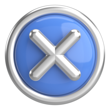 Üç boyutlu kapatma düğmesi. Çapraz. 3B illüstrasyon.