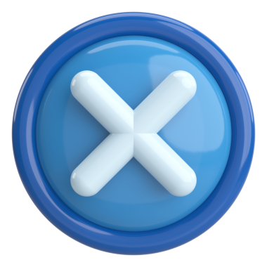 Üç boyutlu kapatma düğmesi. Çapraz. 3B illüstrasyon.