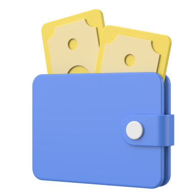 Üç boyutlu cüzdan. Para için. 3B illüstrasyon.