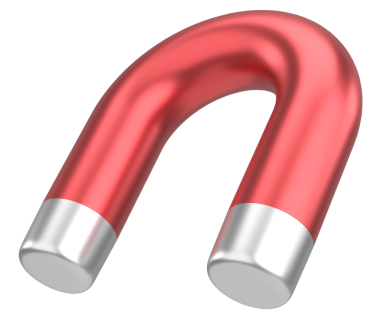 Manyetik çekim. Üç boyutlu mıknatıs. 3B illüstrasyon.