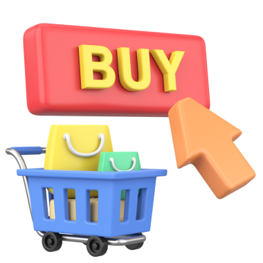 İnternetten alışveriş. 3D Buy Button. 3B illüstrasyon.