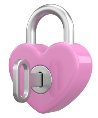 Kalp şeklinde anahtar. 3B illüstrasyon.