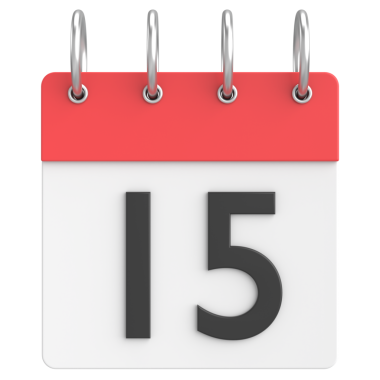 Üç boyutlu takvim. 15. gün. Ayın on beşinci günü. 3B illüstrasyon.