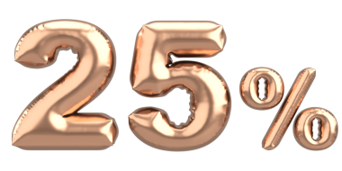 Yüzde yirmi beş. % 25 balon mesajı. 3B illüstrasyon.