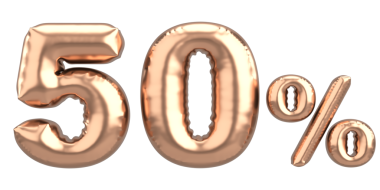 Yüzde elli. % 50 balon mesajı. 3B illüstrasyon.