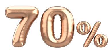 Yüzde yetmiş. % 70 balon mesajı. 3B illüstrasyon.