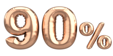 Yüzde doksan. % 90 balon mesajı. 3B illüstrasyon.