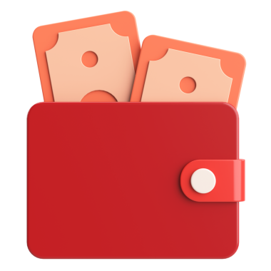 Üç boyutlu cüzdan. Para için. 3B illüstrasyon.