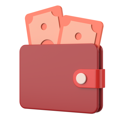 Üç boyutlu cüzdan. Para için. 3B illüstrasyon.