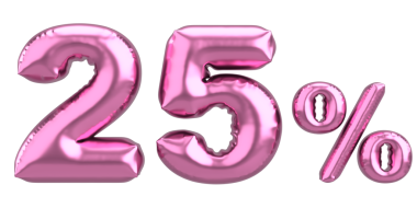 Yüzde yirmi beş. % 25 balon mesajı. 3B illüstrasyon.