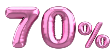 Yüzde yetmiş. % 70 balon mesajı. 3B illüstrasyon.