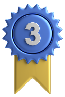 Üç boyutlu madalya. Üç numara. 3B illüstrasyon.