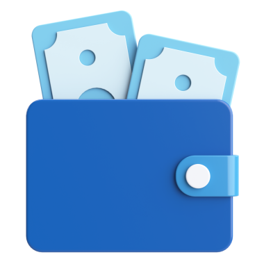 Üç boyutlu cüzdan. Para için. 3B illüstrasyon.