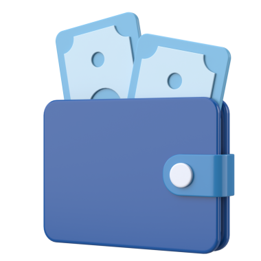 Üç boyutlu cüzdan. Para için. 3B illüstrasyon.