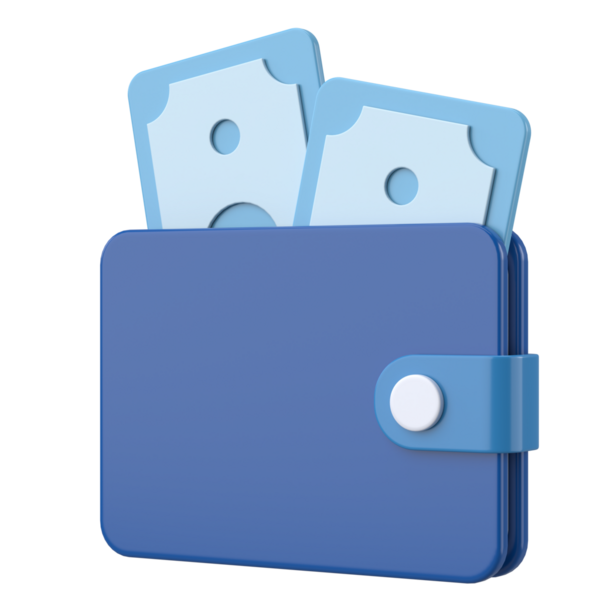 Üç boyutlu cüzdan. Para için. 3B illüstrasyon.