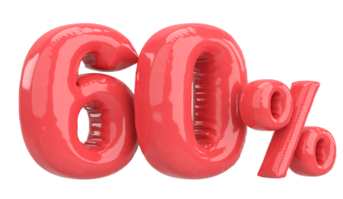 Yüzde altmış. % 60 balon mesajı. 3B illüstrasyon.