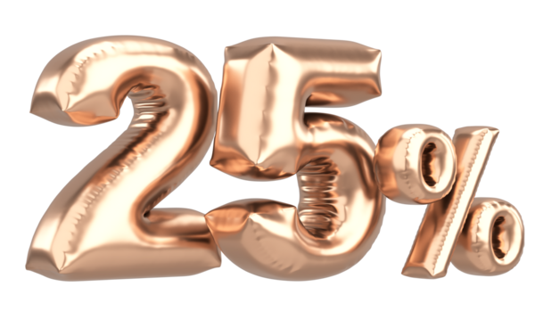 Yüzde yirmi beş. % 25 balon mesajı. 3B illüstrasyon.