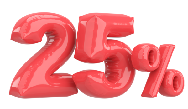 Yüzde yirmi beş. % 25 balon mesajı. 3B illüstrasyon.