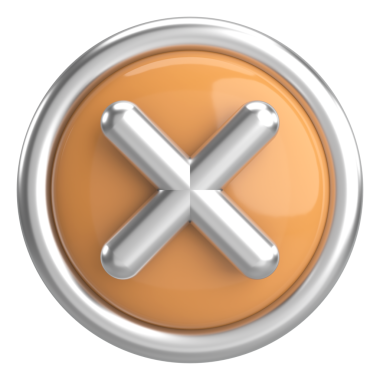 Üç boyutlu kapatma düğmesi. Çapraz. 3B illüstrasyon.