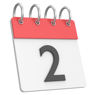 Üç boyutlu takvim. İkinci gün. Ayın ikinci günü. 3B illüstrasyon.