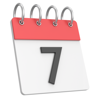 Üç boyutlu takvim. Yedinci gün. Ayın yedinci günü. 3B illüstrasyon.