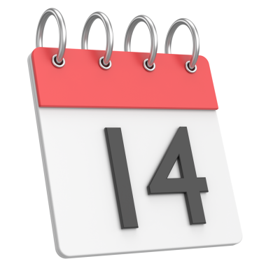 Üç boyutlu takvim. 14. gün. Ayın on dördüncü günü. 3B illüstrasyon.