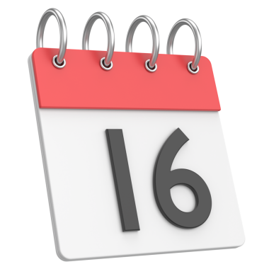 Üç boyutlu takvim. 16. gün. Ayın on altıncı günü. 3B illüstrasyon.