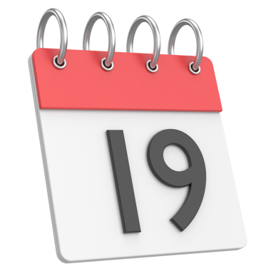 Üç boyutlu takvim. 19. gün. Ayın on dokuzuncu günü. 3B illüstrasyon.