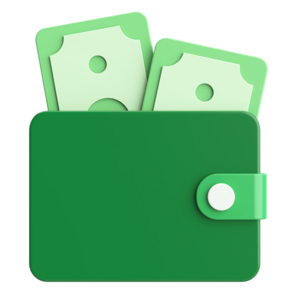 Üç boyutlu cüzdan. Para için. 3B illüstrasyon.