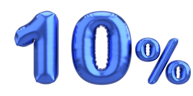 Yüzde on. % 10 balon mesajı. 3B illüstrasyon.