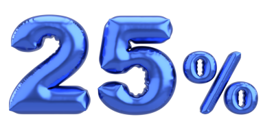 Yüzde yirmi beş. % 25 balon mesajı. 3B illüstrasyon.