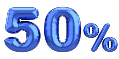 Yüzde elli. % 50 balon mesajı. 3B illüstrasyon.