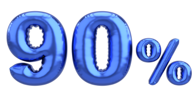 Yüzde doksan. % 90 balon mesajı. 3B illüstrasyon.