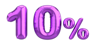 Yüzde on. % 10 balon mesajı. 3B illüstrasyon.