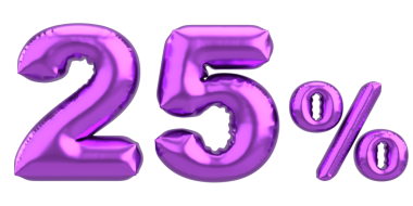 Yüzde yirmi beş. % 25 balon mesajı. 3B illüstrasyon.