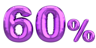 Yüzde altmış. % 60 balon mesajı. 3B illüstrasyon.