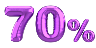 Yüzde yetmiş. % 70 balon mesajı. 3B illüstrasyon.