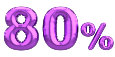 Yüzde seksen. % 80 balon mesajı. 3B illüstrasyon.